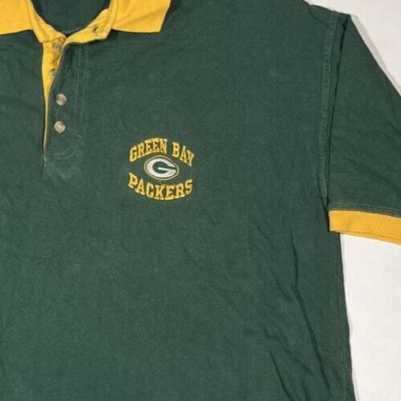 Vintage 90s Greenbay Packers The Edge Polo 1997 Green‎ with Yellow collar. - Picture 3 of 4
